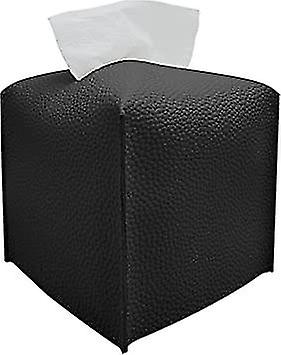 (Black) Modern Square Synthetic Leather Tissue Box Cover for Bathroom, Counter, Nightstand, Bedroom