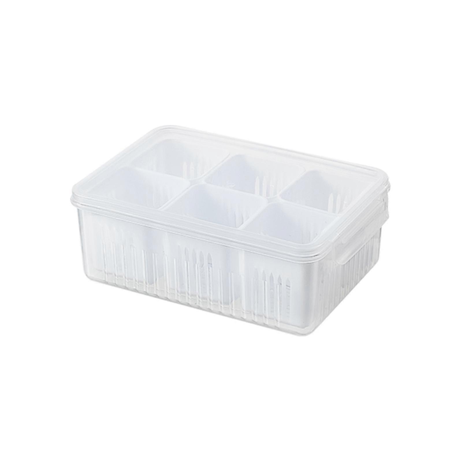 Condiment Storage Containers With Lids Airtight,plastic Reusable Fresh Produce Fruit Storage Organizer Storage Bin With 6 Detachable Small Boxes