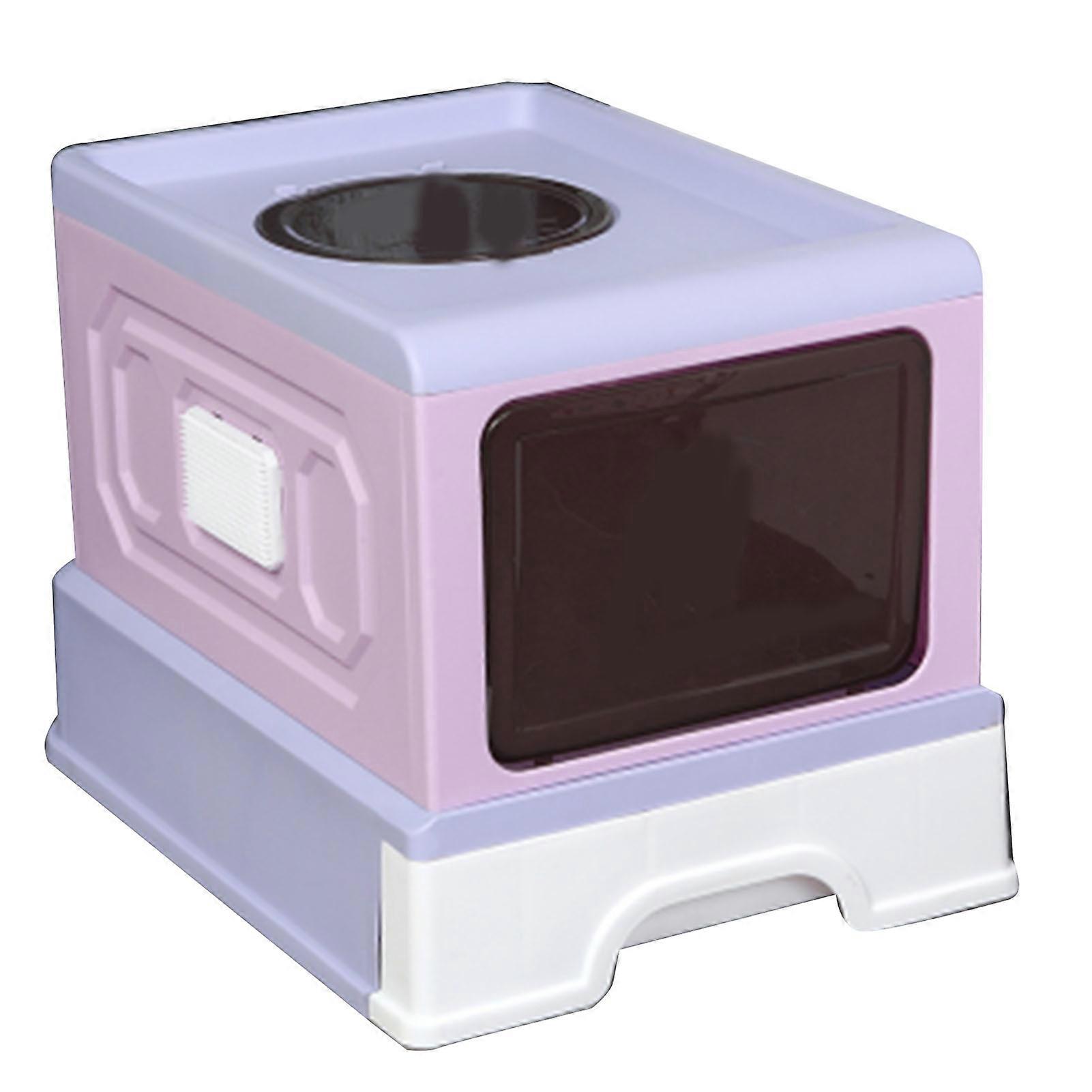 Foldable Cat Litter Box Drawer Type Prevents Splashing Odor Control Leakproof Large Fully Enclosed Cat Litter Box Roland Purple