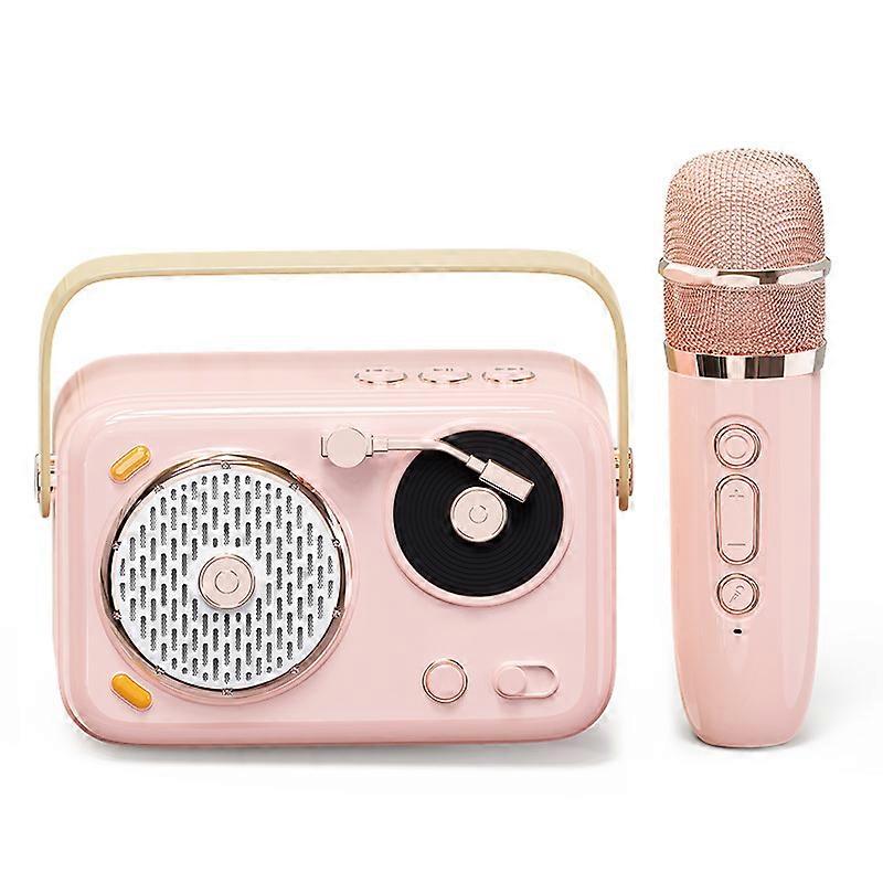 Retro Portable Bluetooth Karaoke Speaker with 1 Wireless Microphones Pink