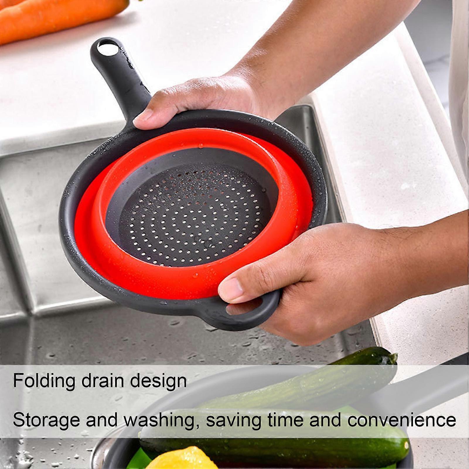 4PCS Collapsible ColanderCollapsible Strainer with Handle Hanging HoleSaver Folding Strainer Colander for Draining Pasta, Vegetable [Red ]