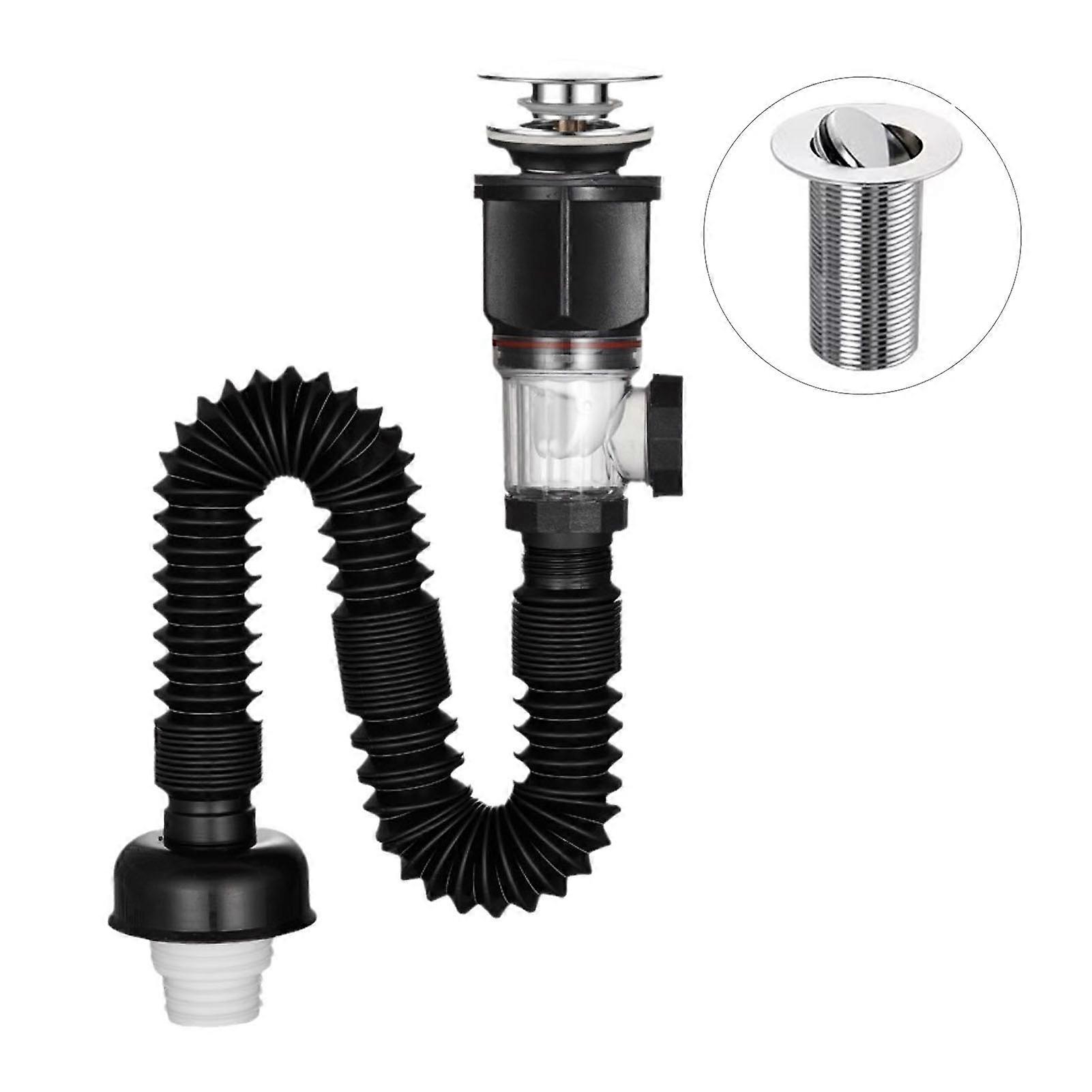 Bathroom Sink Drain Kit with Flexible Expandable P-Trap Leak-Proof Odor Prevention Easy Installation Flexible Sink Drain Pipe Set