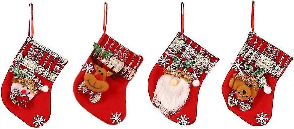 Set Of 4 Christmas Socks For Tree, Fireplace Decor