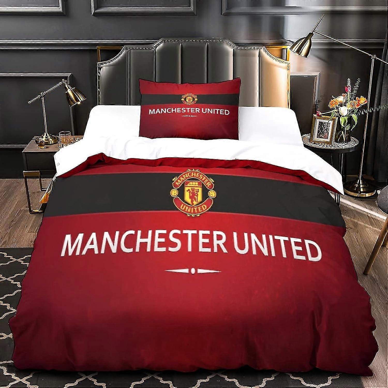 مانشستر شعار الفراش مجموعات D ستوكات غطاء لحاف مطبوع مع سحاب إغلاق وغطاء وسادة لحاف للأطفال ، A 135 * 200 سم