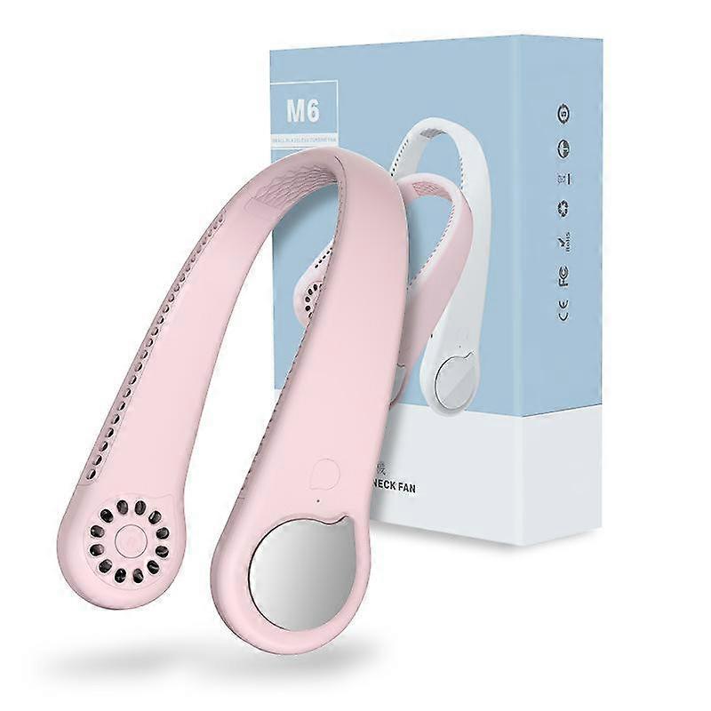 Small portable lazy leafless hanging neck fan (pink)