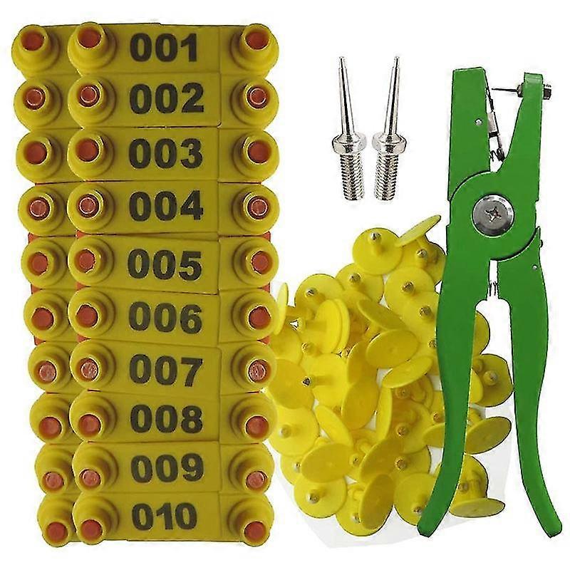 Ear Tag Pliers Ear Tag sheep Marker Applicator 001-100 Ear Tags for Goat Identification Kit Ear Tagger - yellow