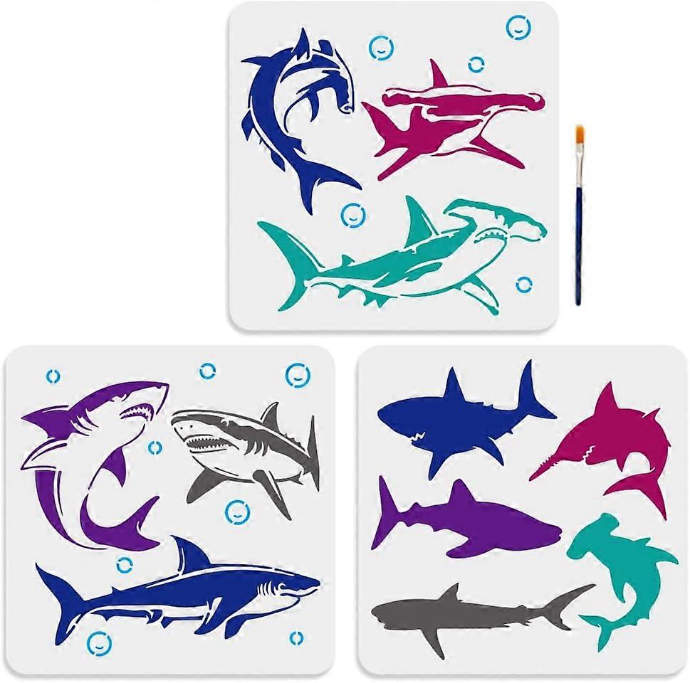 11 Styles Shark Stencils 11.811.8inch Large Sea Fish Stencil with Paint Brush Reusable Summer Sea Ocean Creature Bubbles Template for Wood Canvas Fabr