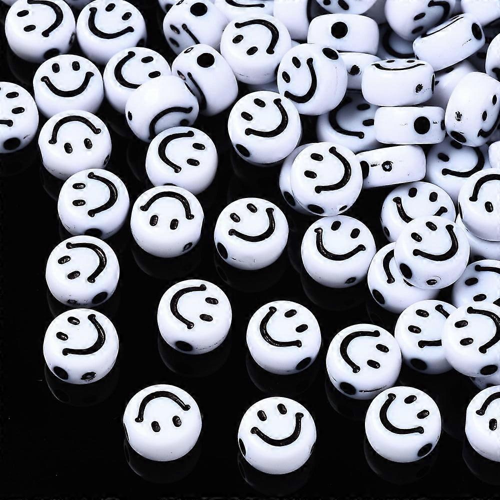 Opaque Craft Acrylic Beads Flat Round with Smiling Face Mixed Color 7x3.5mm Hole: 1.5mm about 363pcs/50g