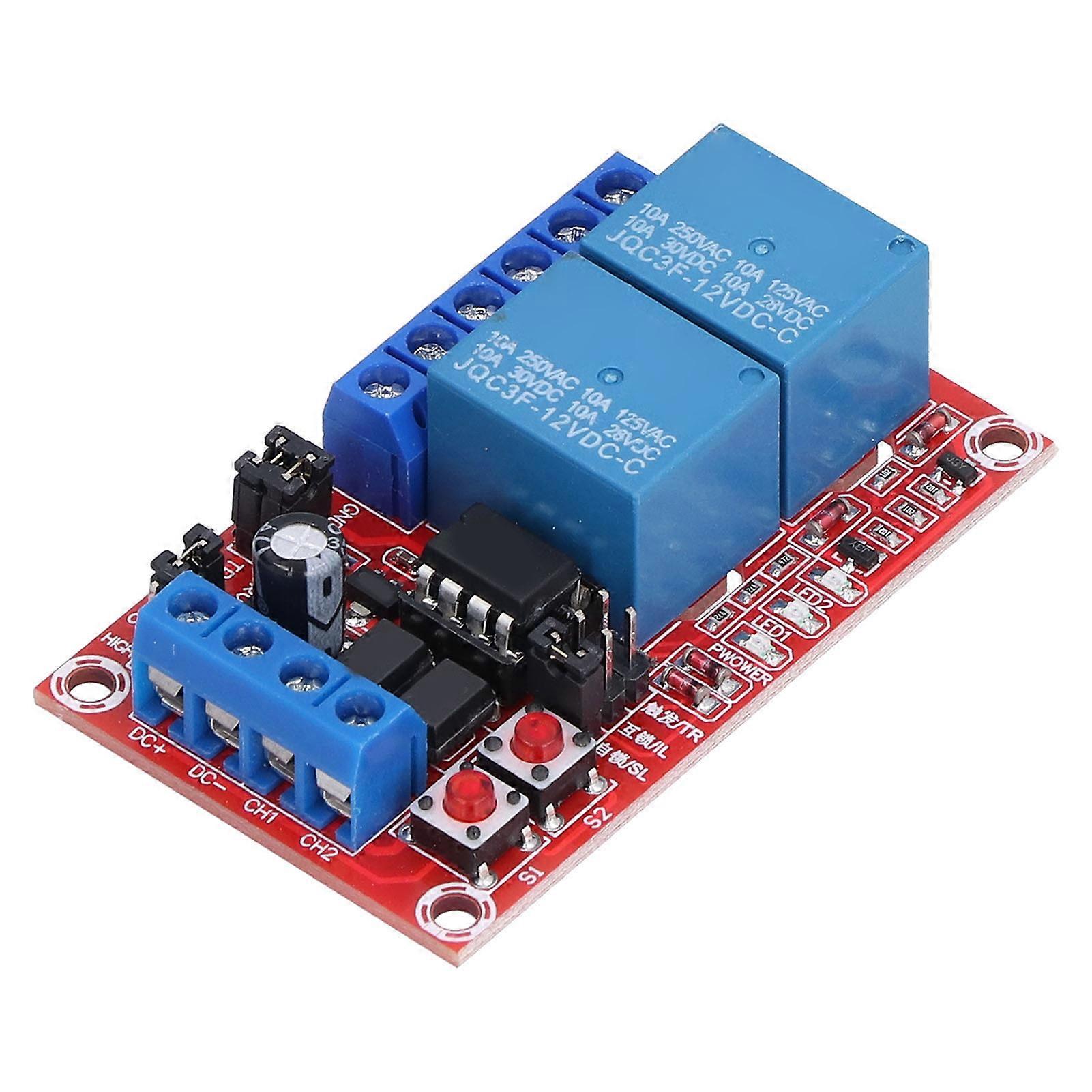 Relay Module 2 Channel Button Self Locking Interlock High Low Level Trigger with Switch Light12V