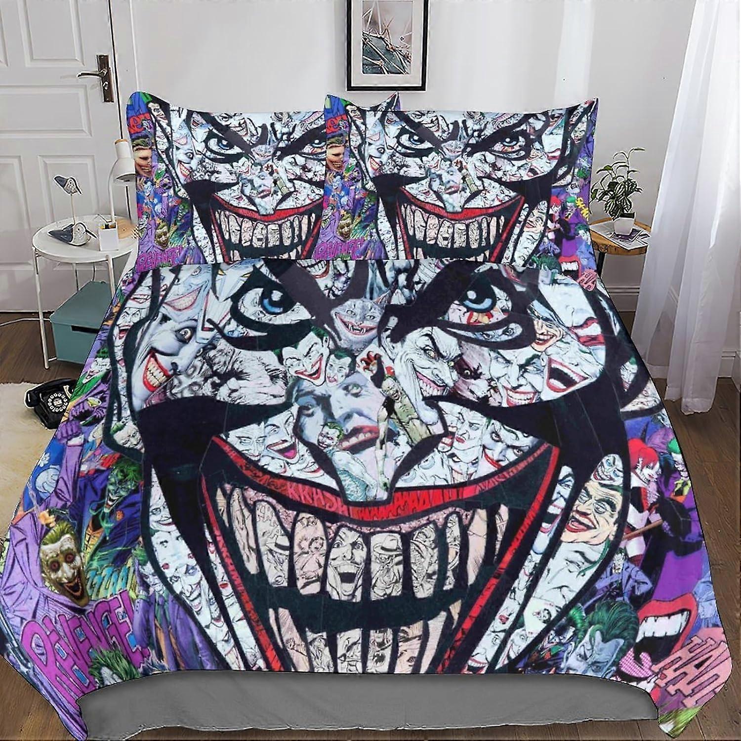 Joker Duvet Cover Set, with Pillowcases Microfiber Bedding Set with Zipper Closure 3 Pieces for Teens and Adults Double