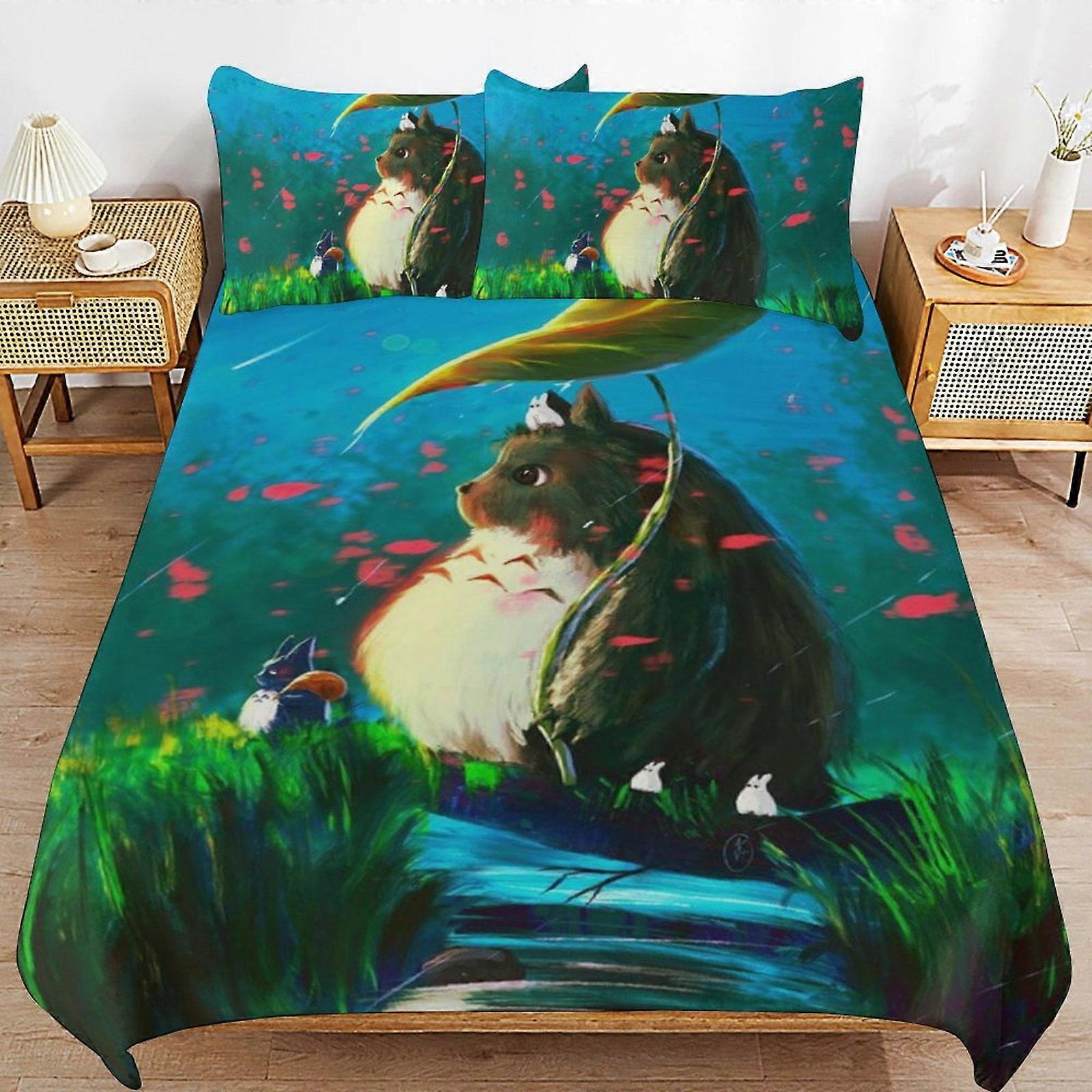 x150 Totoro Comforter Set 3 Pieces Quilt Cover Set Soft Bedding Sets for All Seasons (1 Comforter 2 Pillowcases) hb150