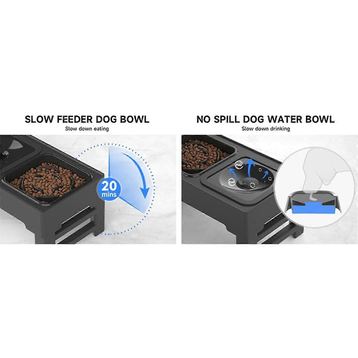 Ciotole per cani rialzate Ciotola per cani rialzata regolabile + ciotola per cani con alimentatore lento e ciotola per acqua per cani antigoccia per