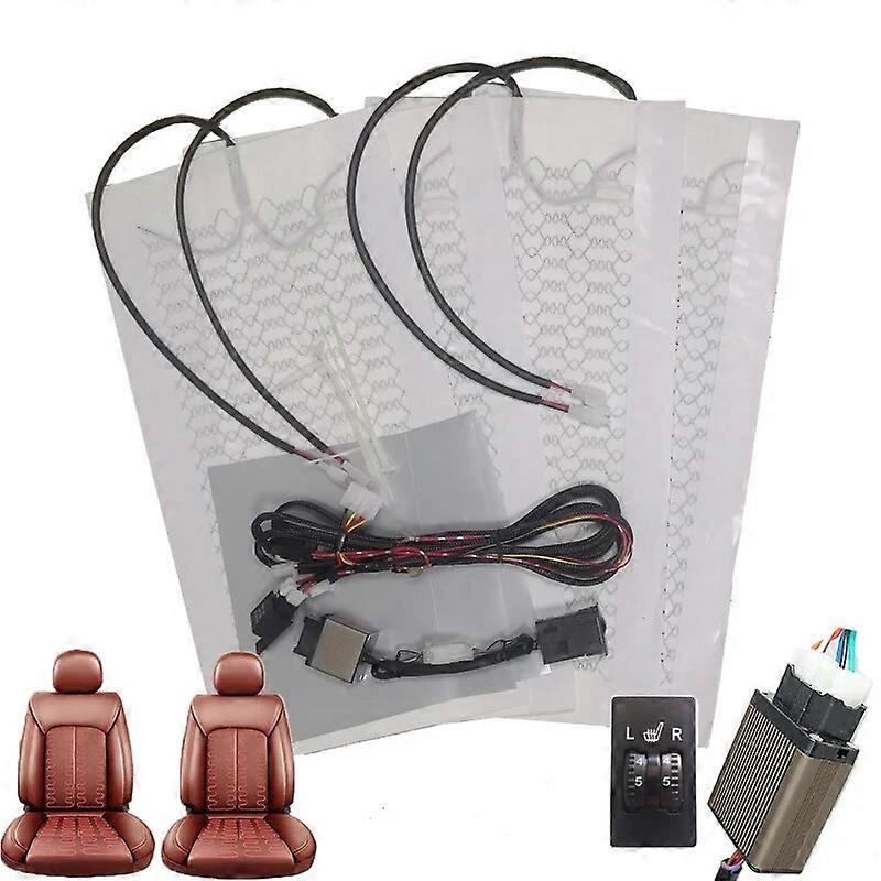 12V Universal Built in Car Seat Heater Fit 2 Seaats 2 Dial 5-Level Dual Control Switch Carbon Fiber Heating Pad As Winter Warmer