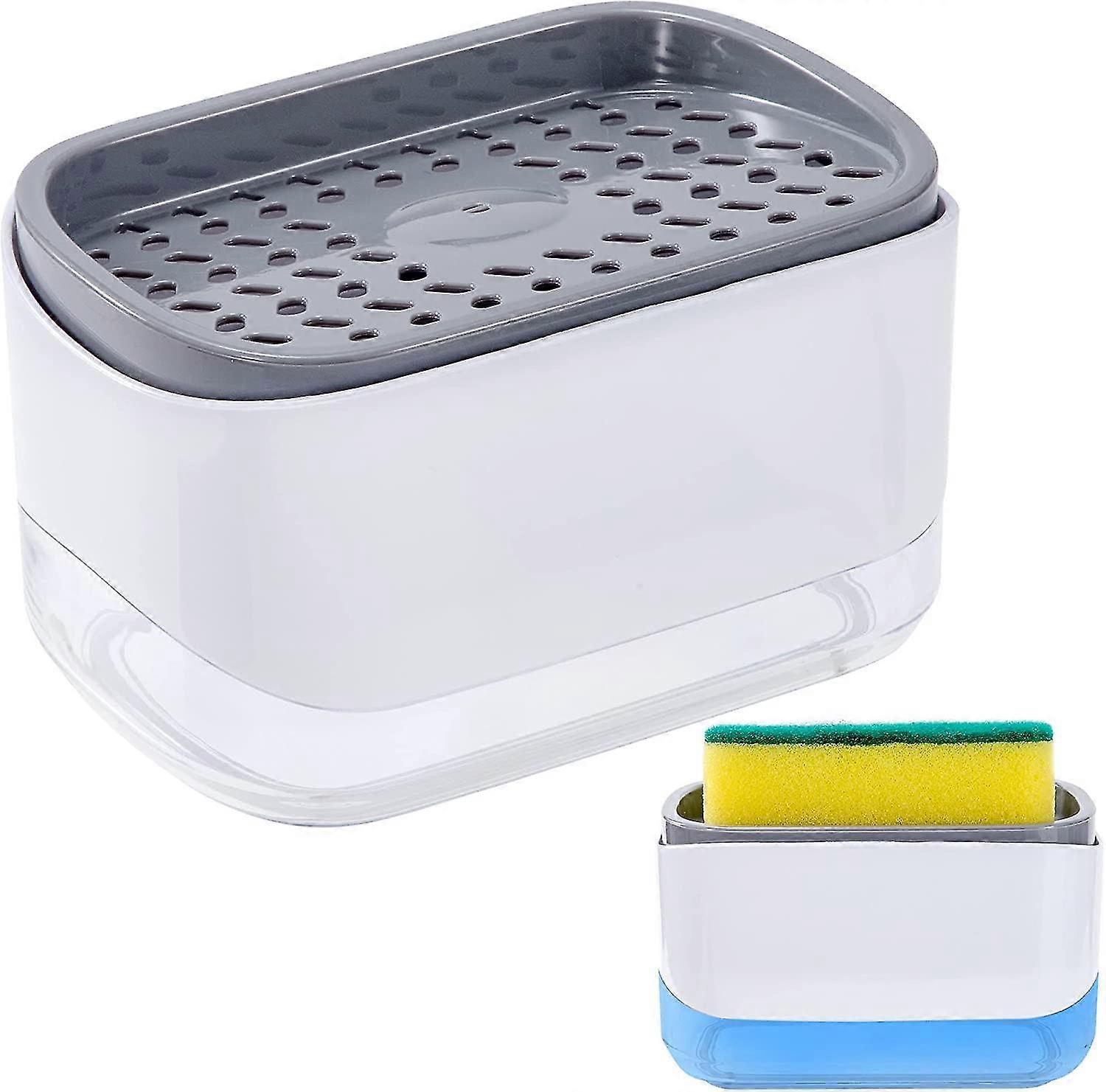 Kitchen Detergent Dispenser With Sponge Holder Refillable Dish Pump Soap Dispenser 2 In 1