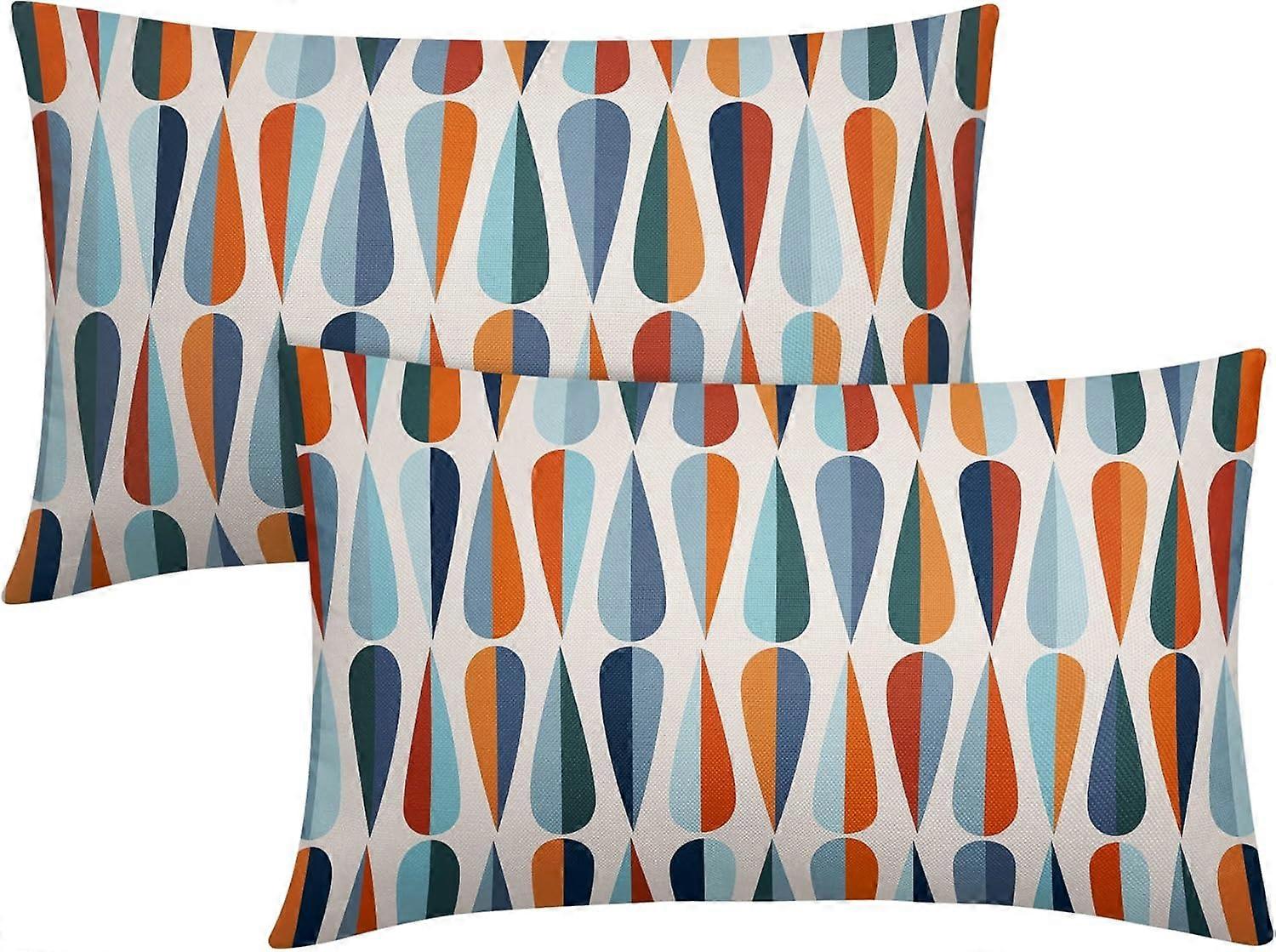 Bedrové obliečky na vankúše z polovice storočia 12X20 v modrých oranžových tvaroch obdĺžnikových obliečok na vankúše moderné retro bavlnené ľanové vankúše súprava 2 domácich dekorácií F