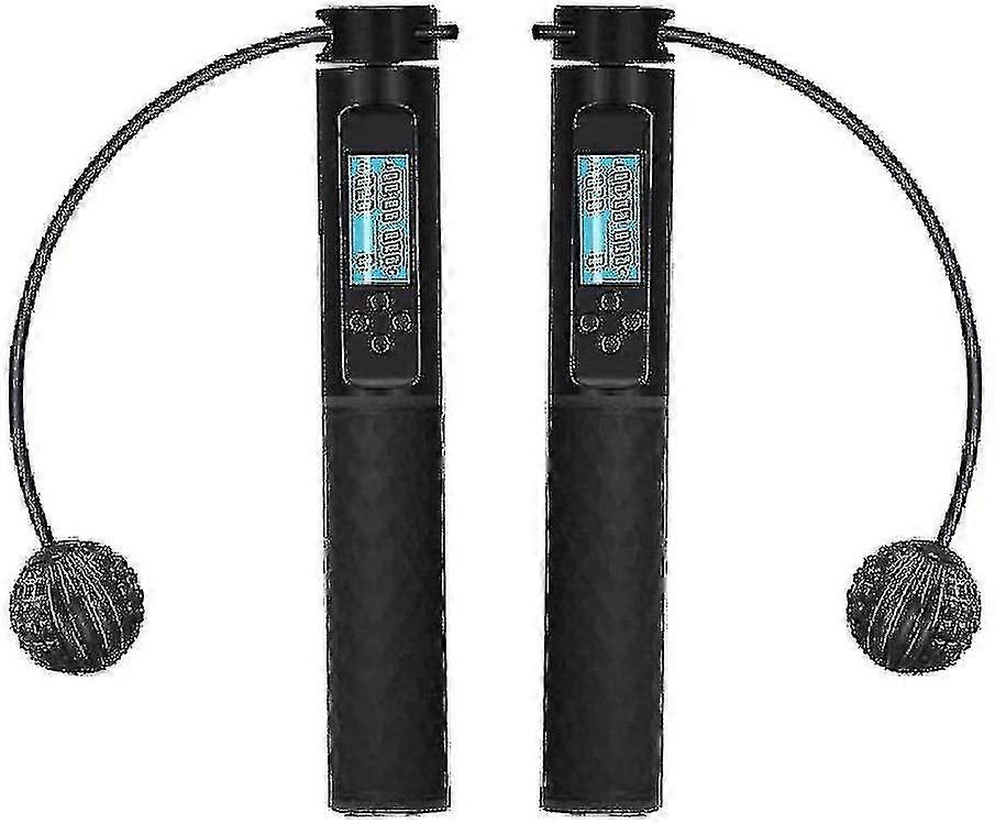 Cordless Jump Rope With Calorie Counter, Adjustable Exercise Speed Jump Rope With Digital Weighted Handle, Black