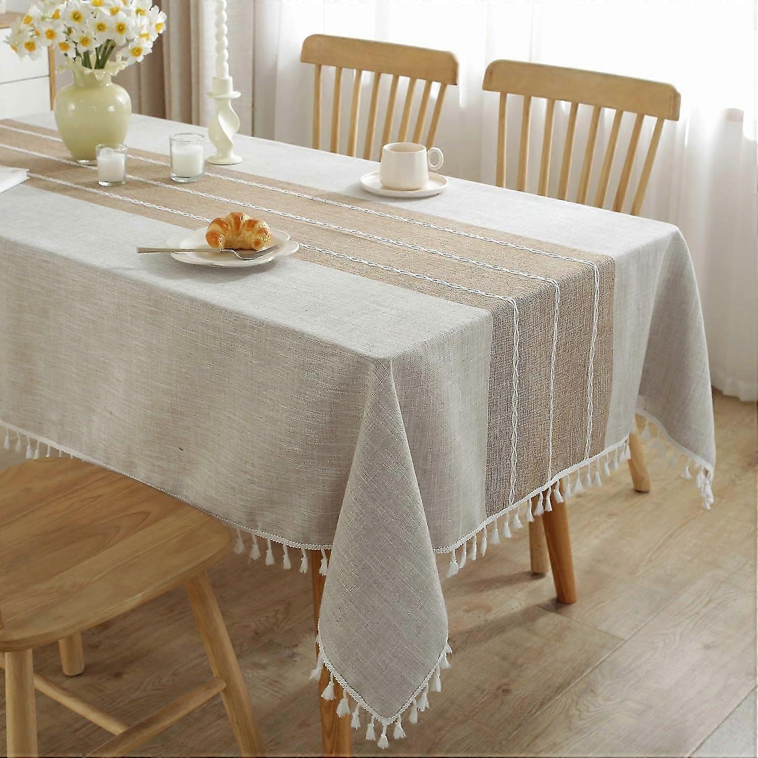 Rectangular Tablecloth Cotton Linen Tablecloth Waterproof Tablecloth Soft Fabric Tablecloth With Fringe Brown 1397 Cm X 1778 Cm