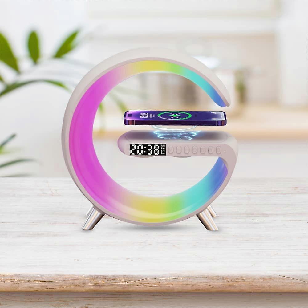 Multifunctional Wireless Charger Alarm Clock Speaker -White
