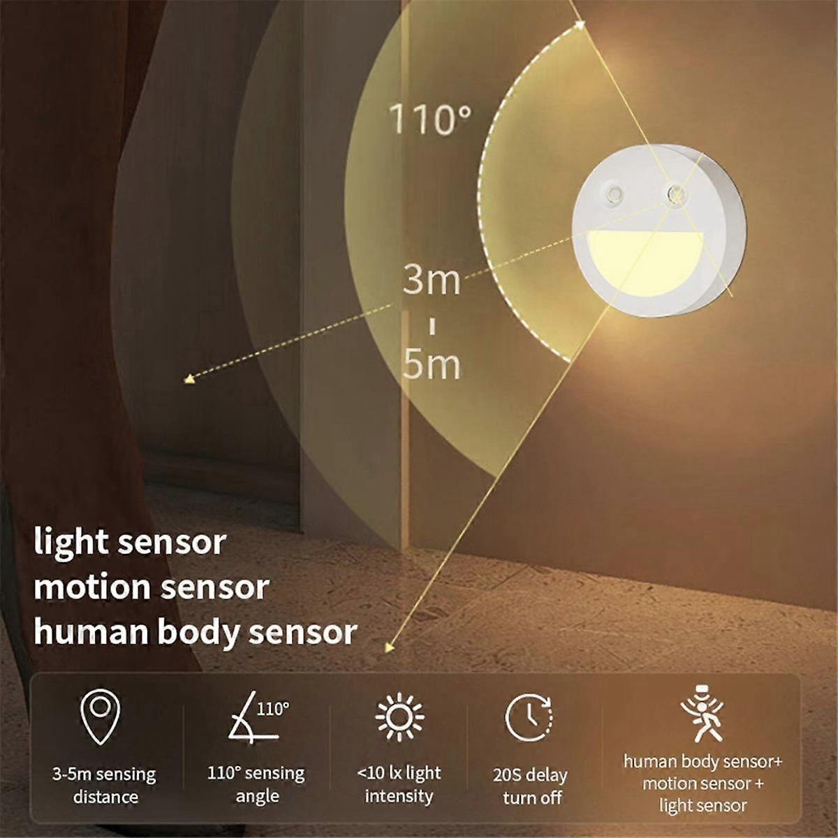 2Pcs Sensor LED Night Light Lamp Battery Powered Adjustable Color Temperature for Cabinet Staircase