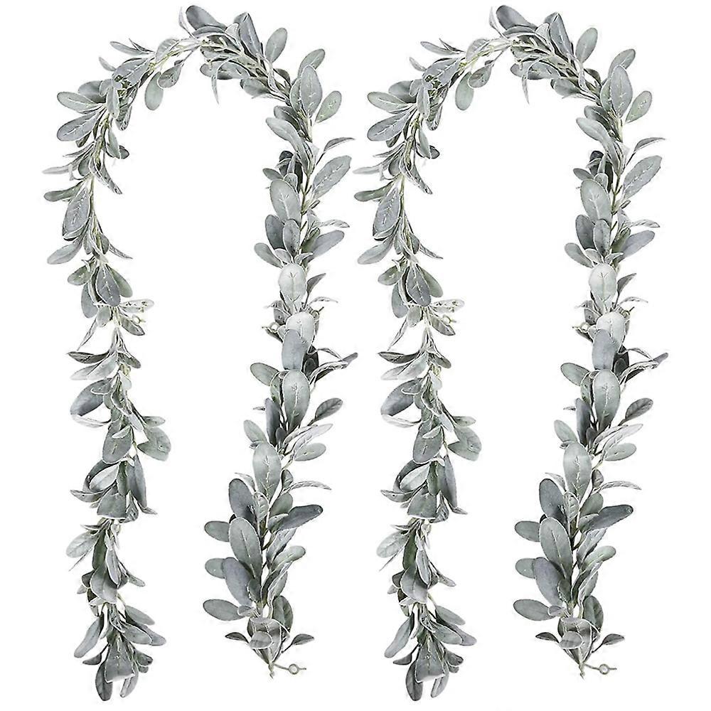 2 Pcs Artificial Flocked Lambs Ear Garland - 6Ft/Piece Soft Faux Vine Greenery and Leaves for Framh