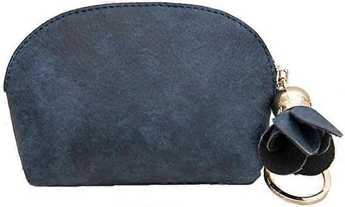 Women's Floral Pendant Small Leather Coin Purse with Zipper (Blue)