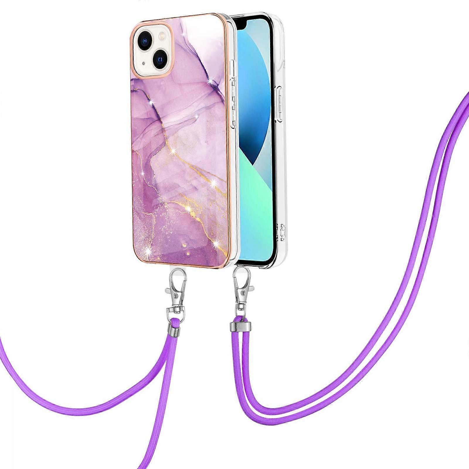 Pro iPhone 14 Plus Elektrolytický mramorový vzor IMD TPU odolný obal s krkem na krk