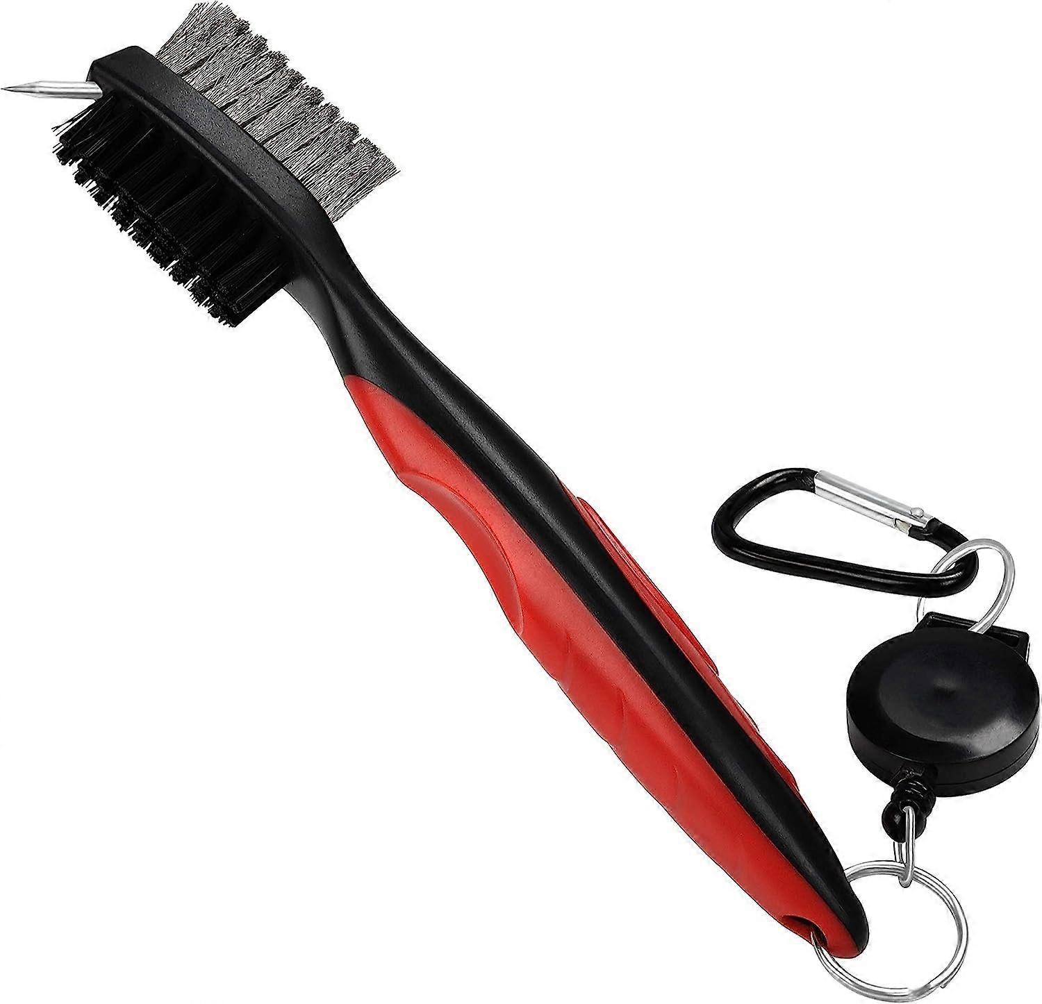 Golf Golf Club and Groove Brush Double Sided Nylon & Steel Brush with Spikes for Cleaning Club Surface & Grooves - Comes with Clasp (Carabiner) for Ea