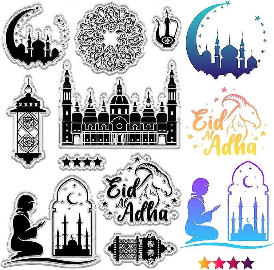 Hari Raya Clear Stamps Castle Lamp Moon Star Patterns Goats Vintage Reusable Retro Postmark Transparent Silicone Stamp Seals