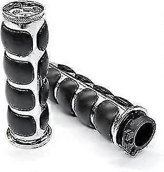 Motorcycle Chrome Rubber Handle Grips (silver)2pcs-XT