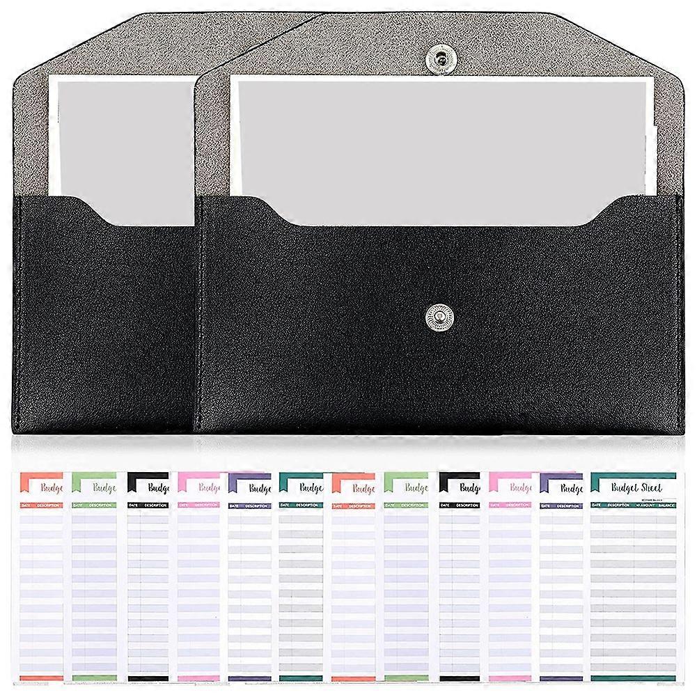 2 Pieces PU Cash Wallet Envelope Reusable Budget Envelope Waterproof with 12 Sheet Expense Tracker