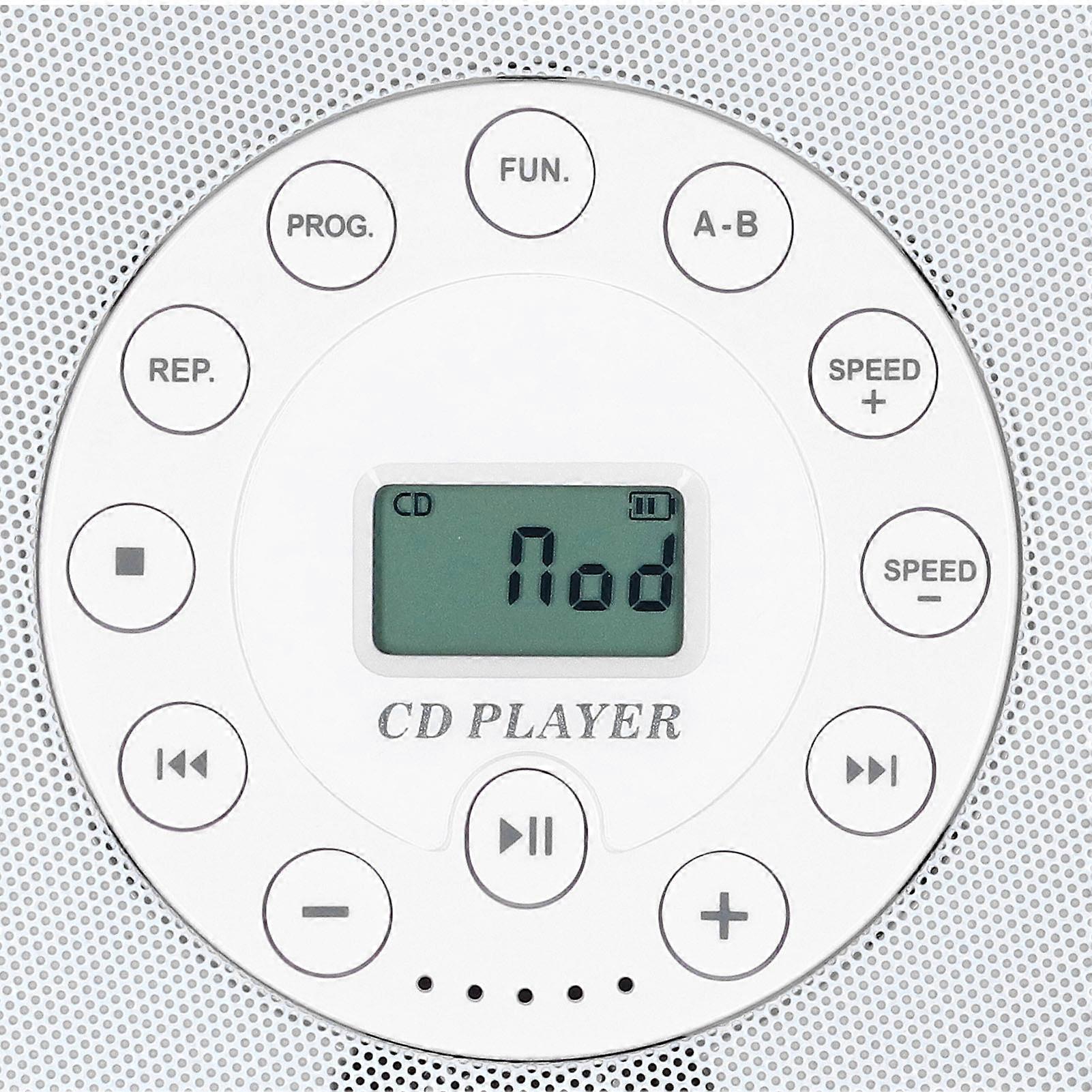 Portable CD Player with Speakers Anti Skip 1500mAh Rechargeable CD Player for CD CD RW MP3 White Without BT