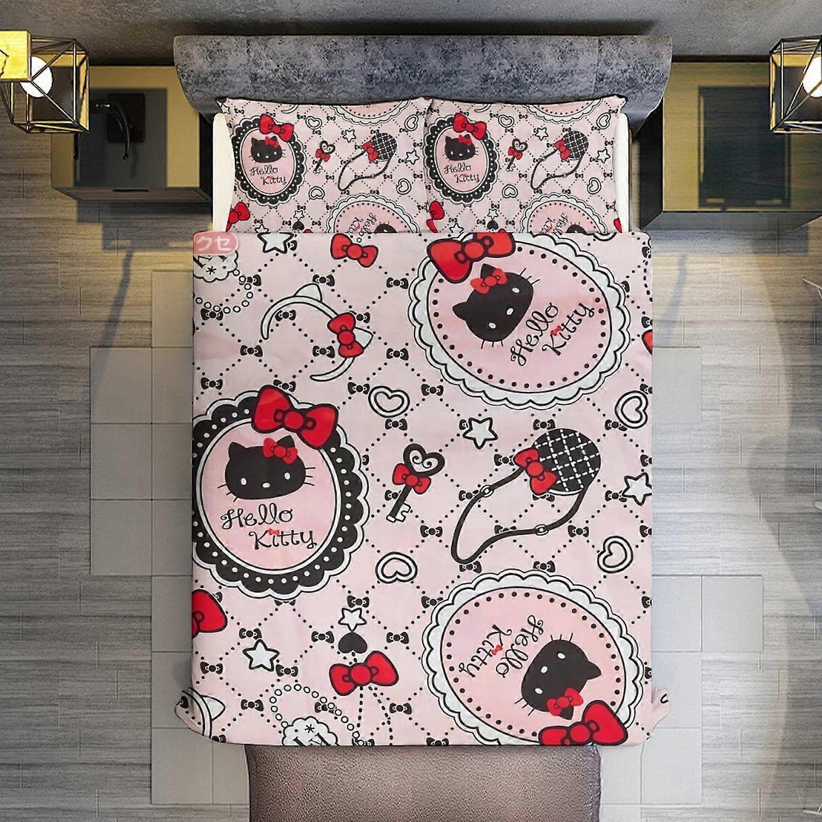 Bedding set WY5 Cute Hello Kitty 3 Pieces Duvet Cover Set Full Size Super Soft Fade Resistant Microfiber 1 Cover with Zipper and 2 Pillowcases ZA5