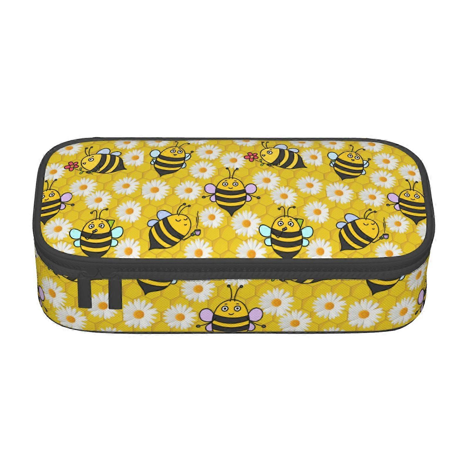 لطيف النحل والزهور نمط مقلمة سعة كبيرة قلم رصاص الحقيبة ماكياج حقيبة اللوازم المكتبية القرطاسية قلم رصاص مربع مع سحاب