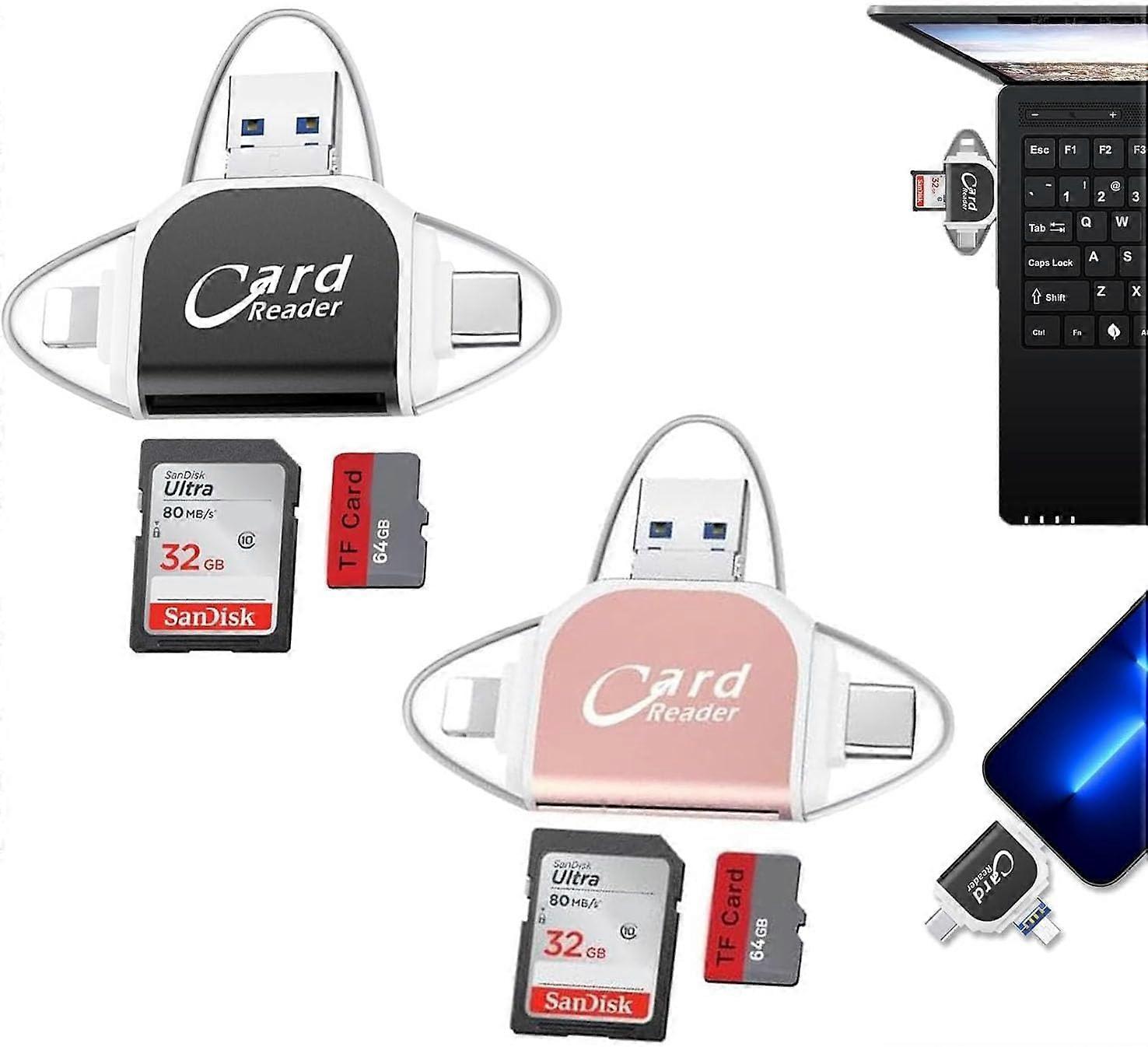 Multi-Port 4 in1 Universal Card Reader, Memory Card Reader Multiport Adapter,100% New