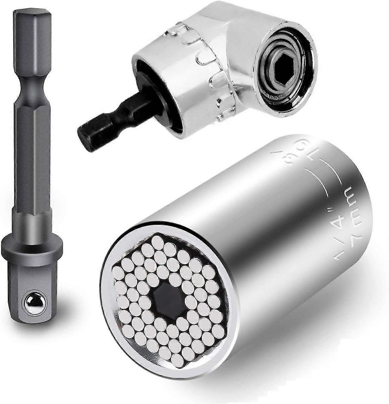 Universal Socket Set, 7-19mm Cordless Ratchet Multi-function Socket Wrench Set, Screwdriver Set, Hex Bit + (gift), 105 Degree Right Angle Drill