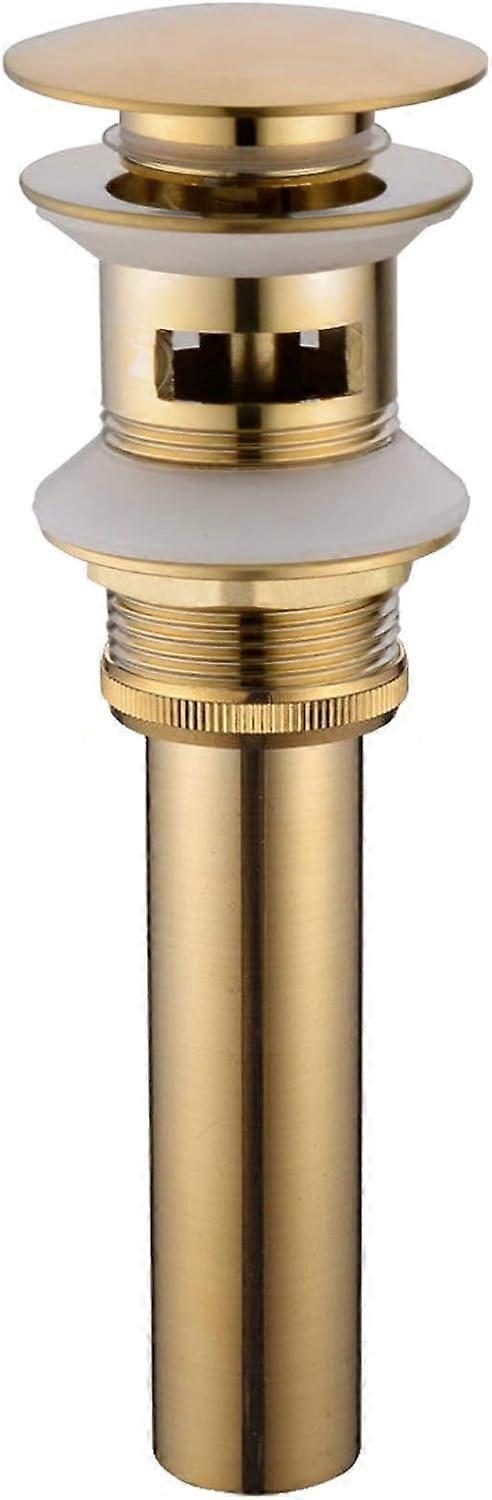 Bathroom tub waste water drain in gold brushed brass, modern snap-on snap cap with overflow slot