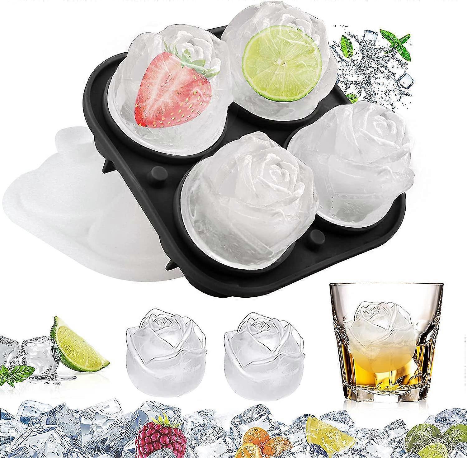 4 Cavity Ice Cube Trays 3d Silicone Pink Ice Cube Mold with Removable Black Funnel Lid