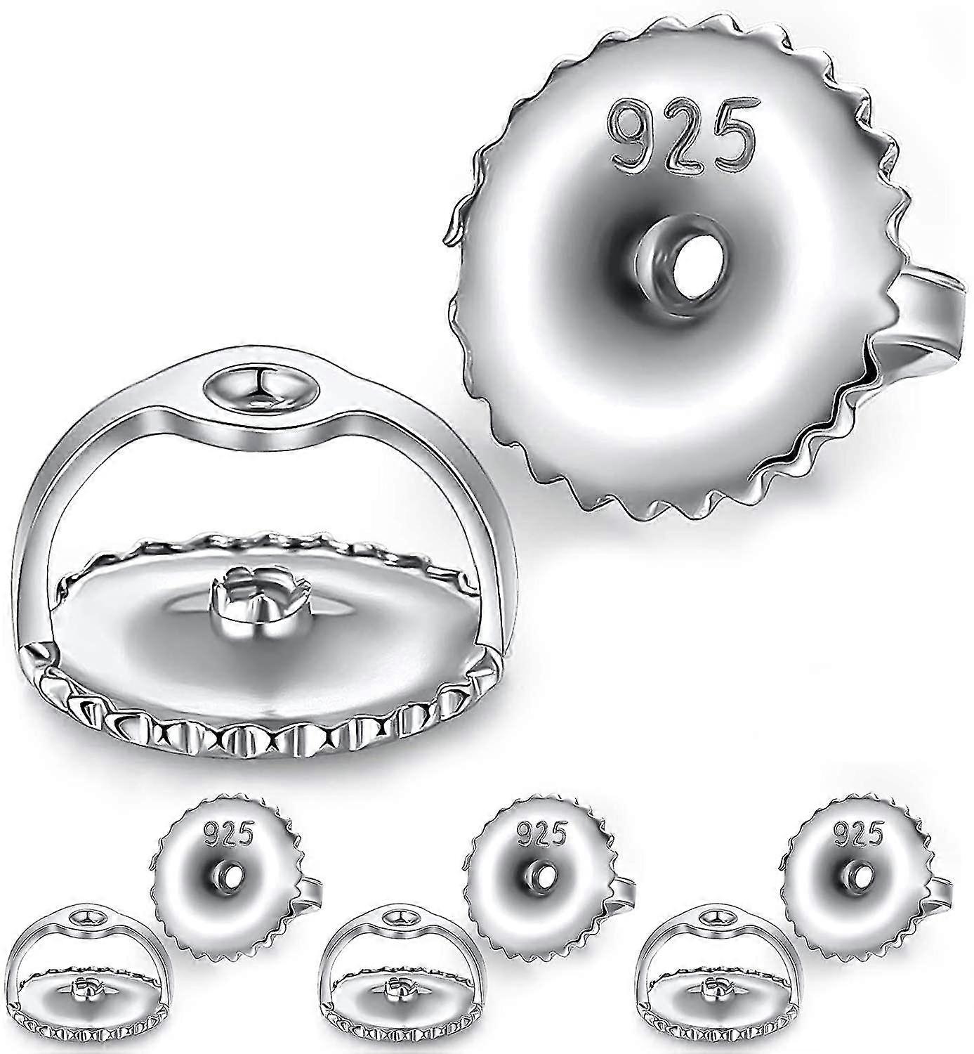 4 Pairs Silver Earring Backs, Round Earrings Back Replacements Sterling Silver