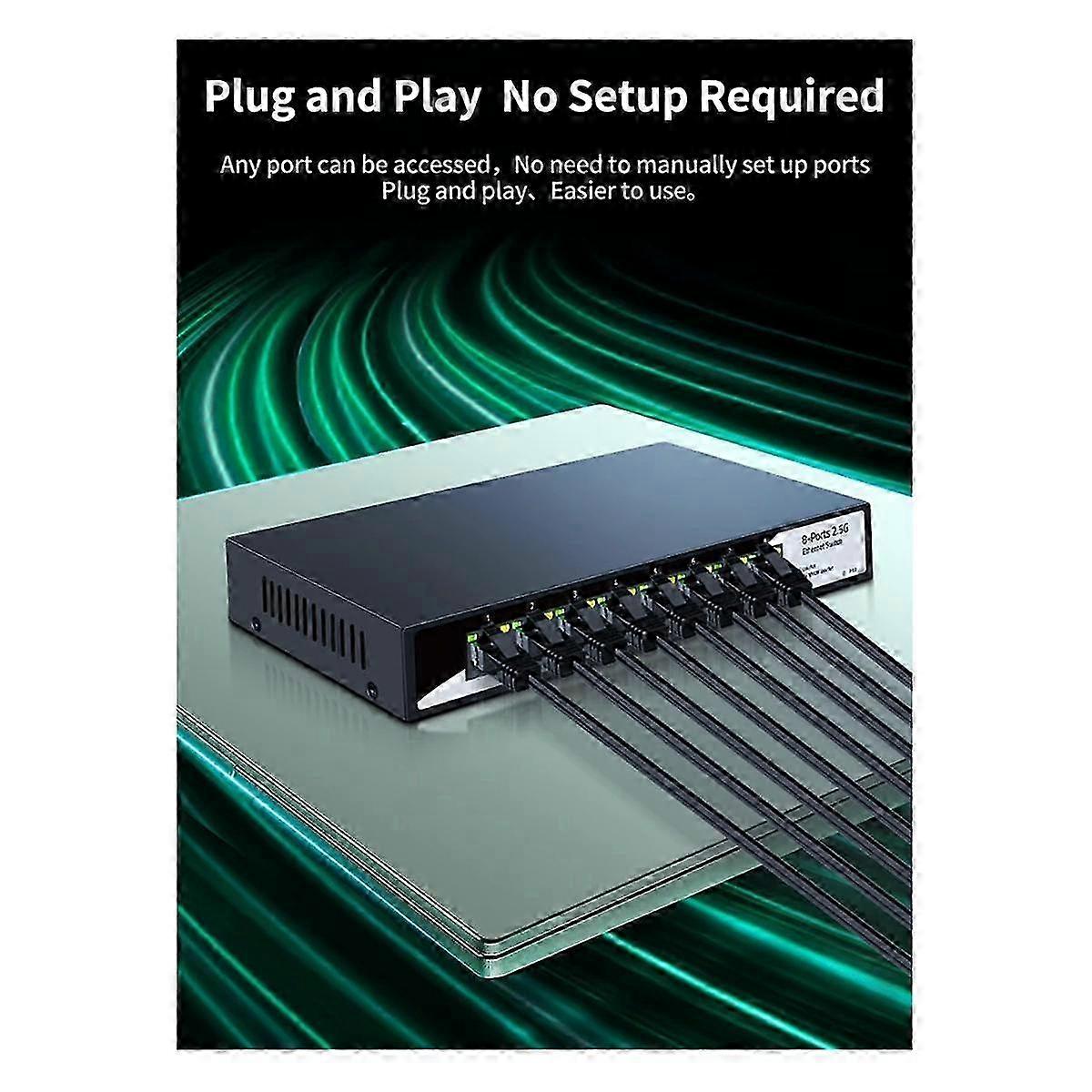 8-Port-2,5-GbE-Ethernet-Switch, nicht verwalteter 2,5-G-Netzwerk-Switch, lüfterloser Desktop-Small-Home-Lab-Setup-Switch, EU-Stecker