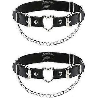 2pcs Leather Leg Garter With Chains, Elastic Rock Heart Thigh Garter For Women