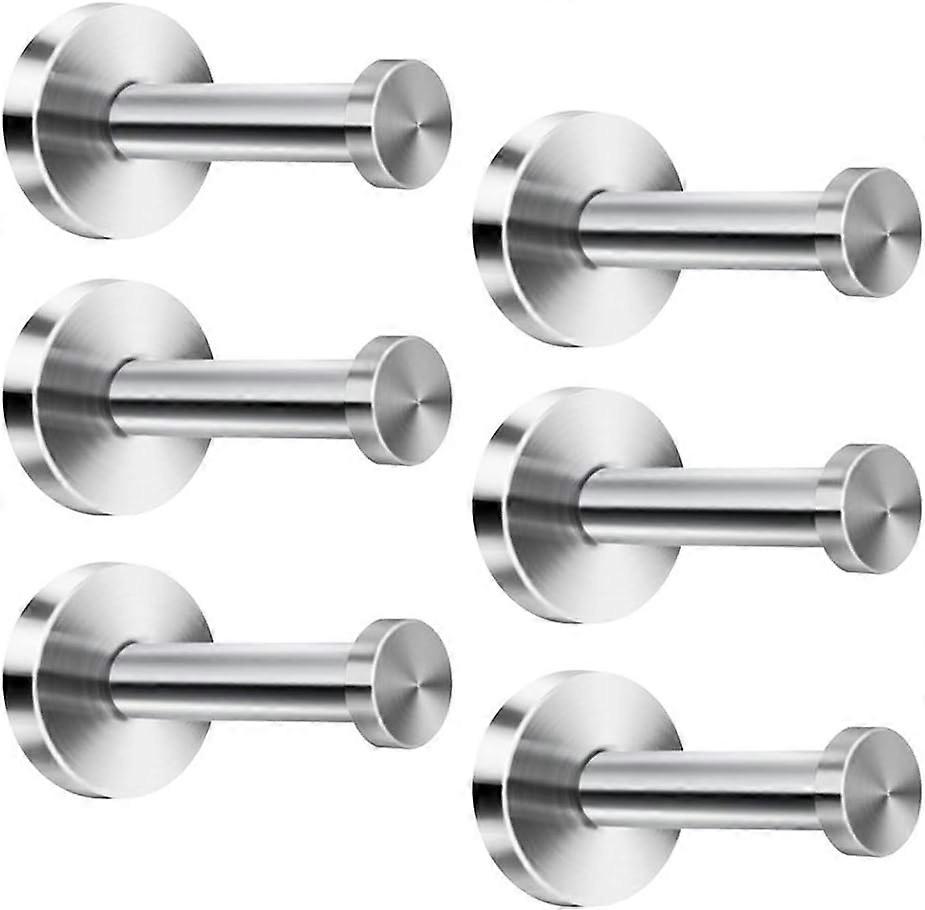 Stainless Steel Wall Hook Wall Mounted Robe Hook Chrome Round Base - 6 Pieces