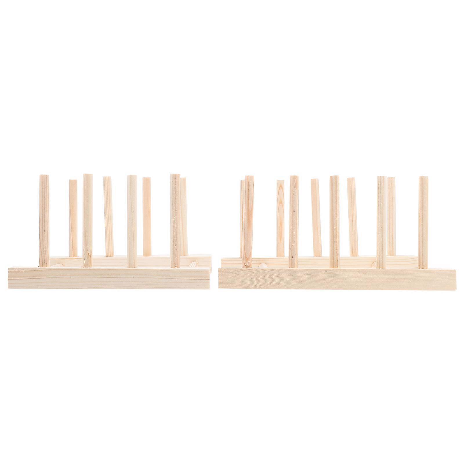 2Pcs Household Multi-functional Shelving Wood Shelf Bowl Dish Shelf for Home