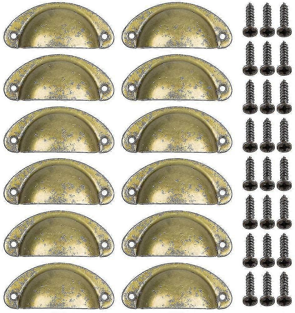 12 stykker retro dørhåndtak, messing kopp håndtak kjøkkenskuff skap dørhåndtak messing