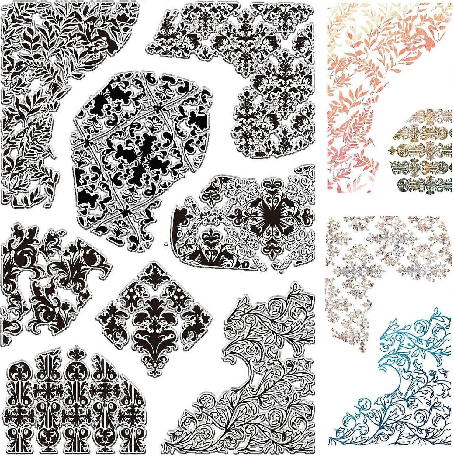 Floral Texture Background Clear Rubber Stamp Vintage 11.7x8.3 inch Big Size Transparent Silicone Seals Stamp for Journaling Card Making DIY Scrapbooki
