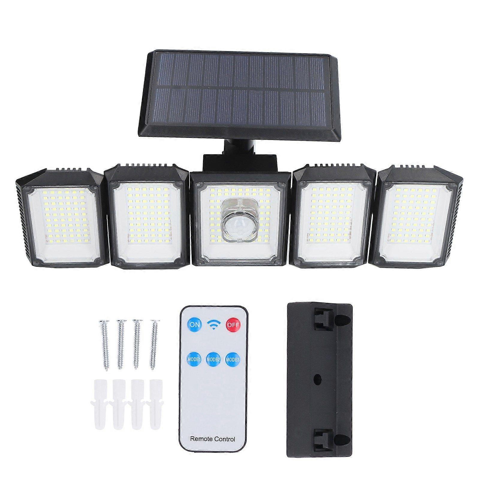 Solar Wall Lamp Motion Sensor 3 Modes 5 Rotatable Heads Waterproof 6500K LED Street Light with Remote Control