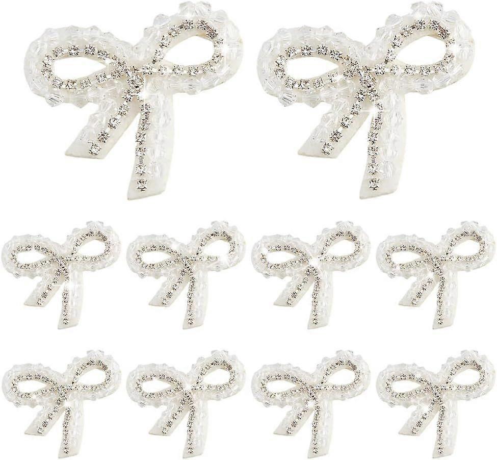 10Pcs Rhinestone Bow Patch Beaded Bow Patch Sew on Bowknot Appliques Bling Crystal Bow Tie Patches Decorative Patches for DIY Hats Backpacks Bag Pants