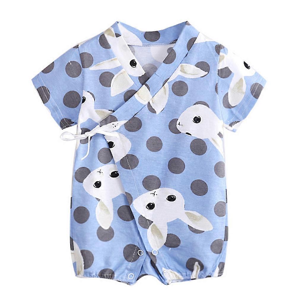 Baby Infant Toddler Short Sleeve Rabbit Dots Print Bodysuit Unisex Jumpsuit (Blue Rabbit,59cm)