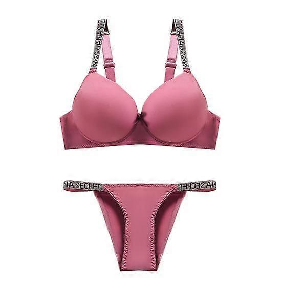 2 Pcs/Set Women Underwear Set Rhinestone Decor Adjustable Strap Push-up Anti-snagging Cup with Wire Bra High Waist