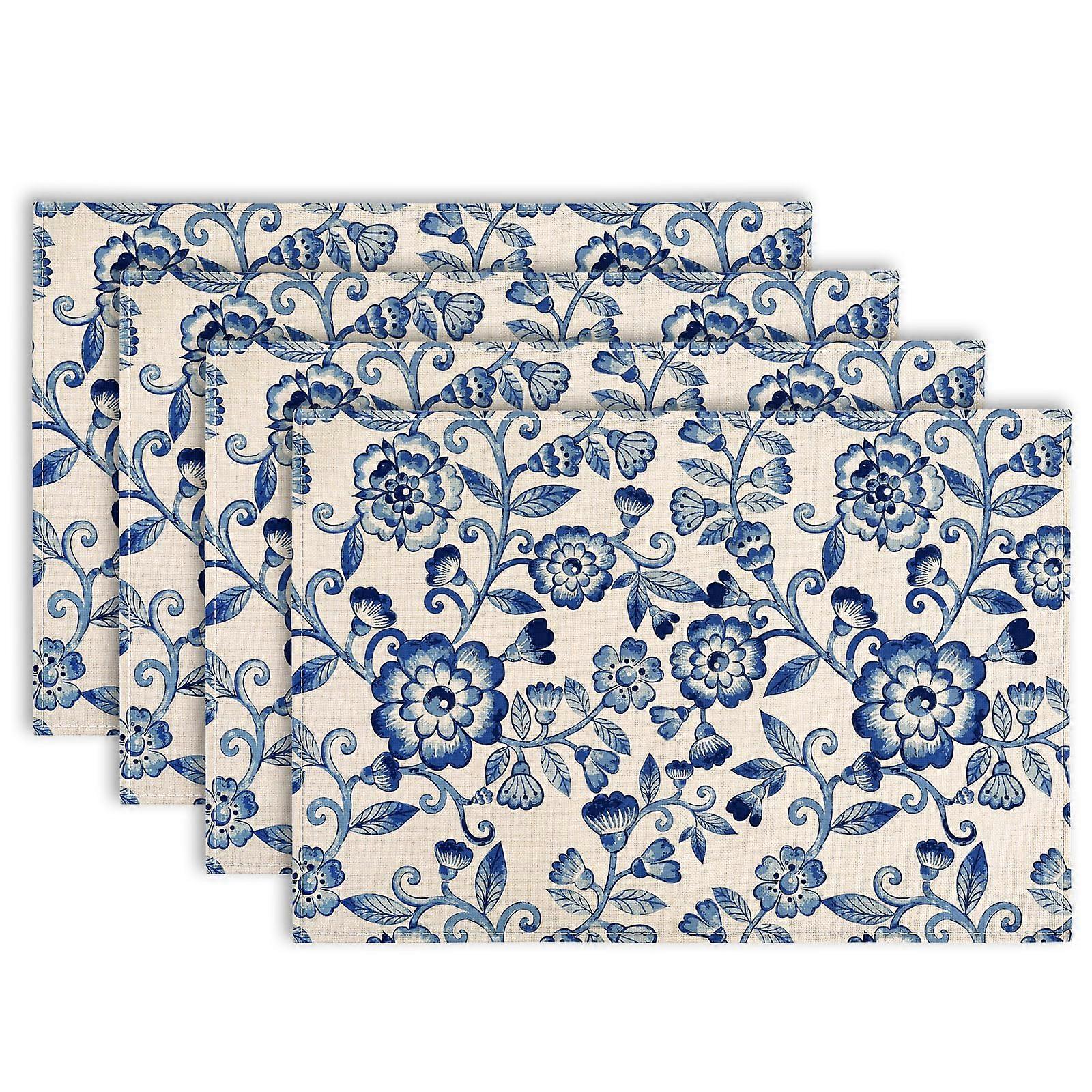 Floral Placemats Set of 4, Kitchen Table Mats 12 x 18 Inch, Durable Fabric, Decorative Design for Dining Table