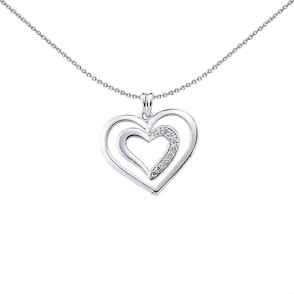 Jewelco London Ladies Sterling Silver Cubic Zirconia Love Heart Pendant Necklace 18 inch